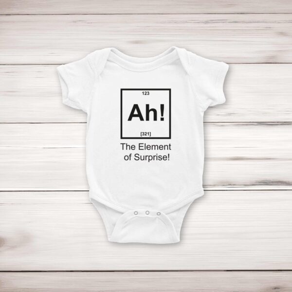 Ah The Element Of Surprise - Novelty Babygrows & Sleepsuits - Slightly Disturbed - Image 1 of 4