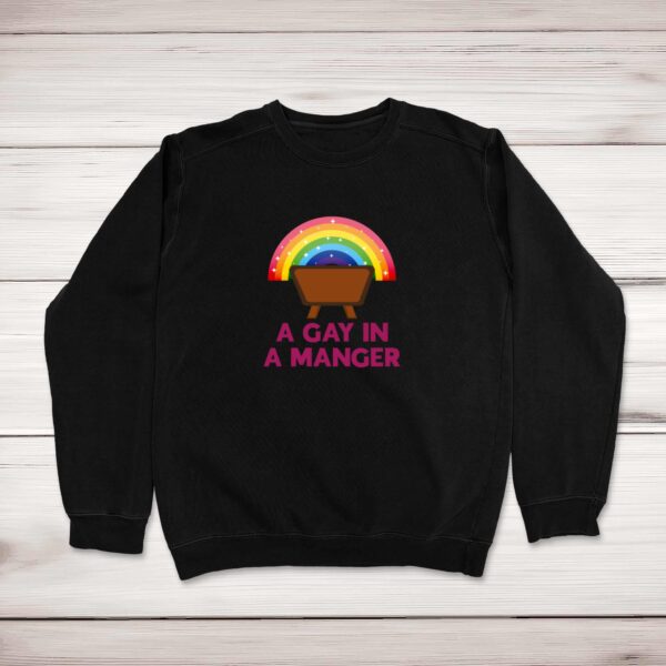 A Gay In A Manger - Rude Sweatshirts - Slightly Disturbed - Image 1 of 2
