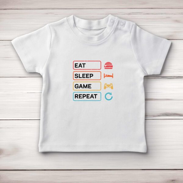 Eat Sleep Game Repeat - Geeky Baby T-Shirts - Slightly Disturbed - Image 1 of 4