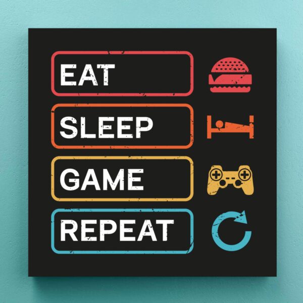 Eat Sleep Game Repeat - Geeky Canvas Prints - Slightly Disturbed - Image 1 of 1