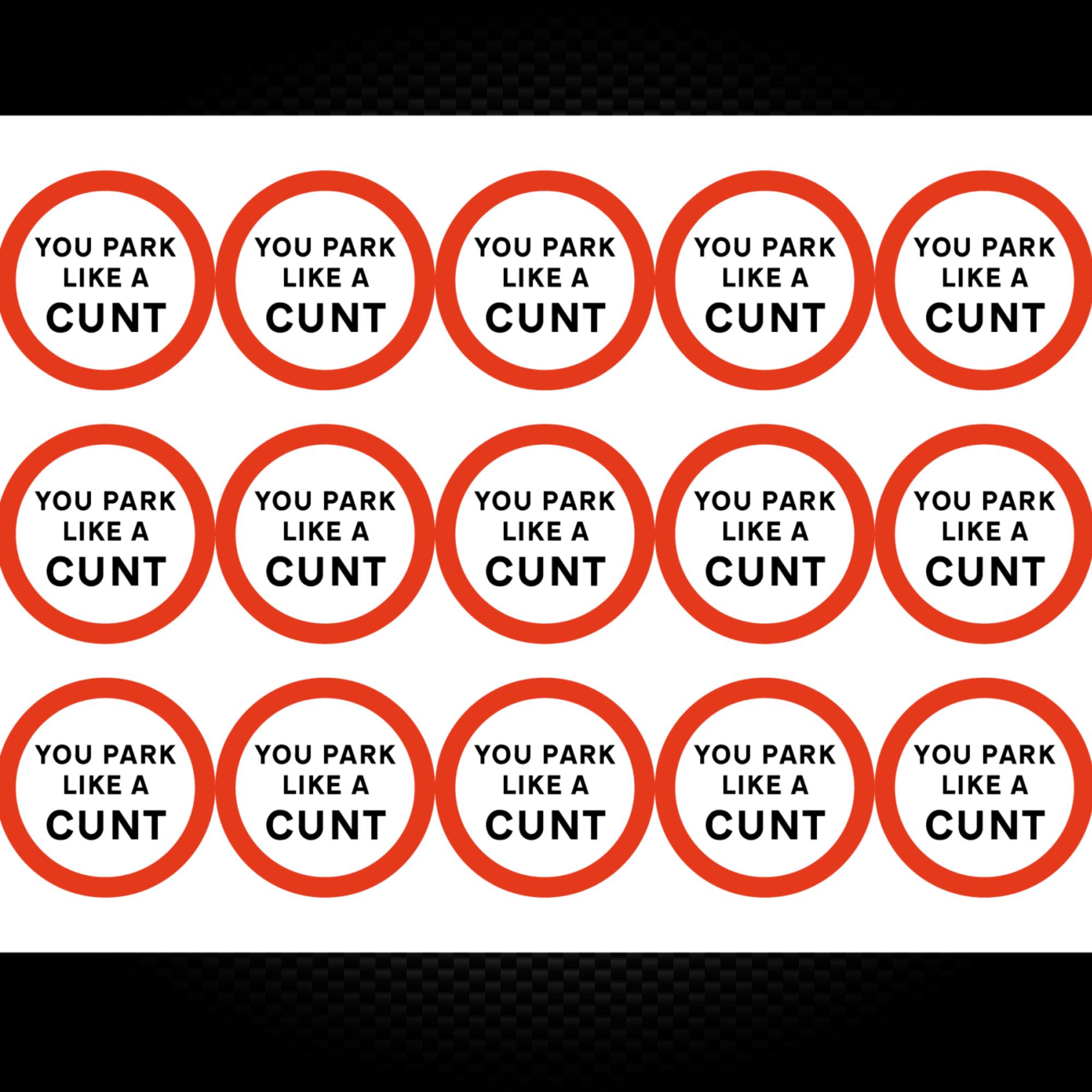 You Park Like A Cunt Sticker Pack Rude Stickers Slightly Disturbed 